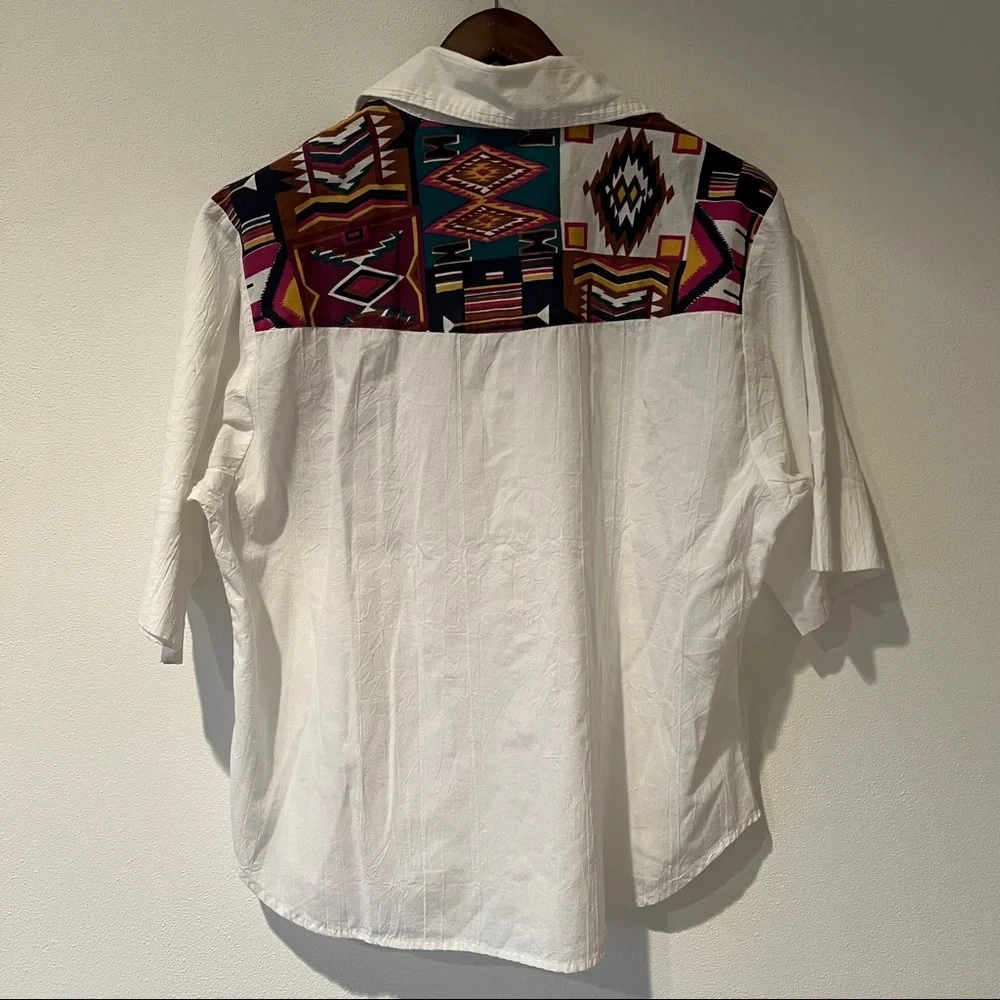 Vintage Tapestry Button Front Lightweight Blouse Aztec Southwestern Print Rodeo - Picture 8 of 8
